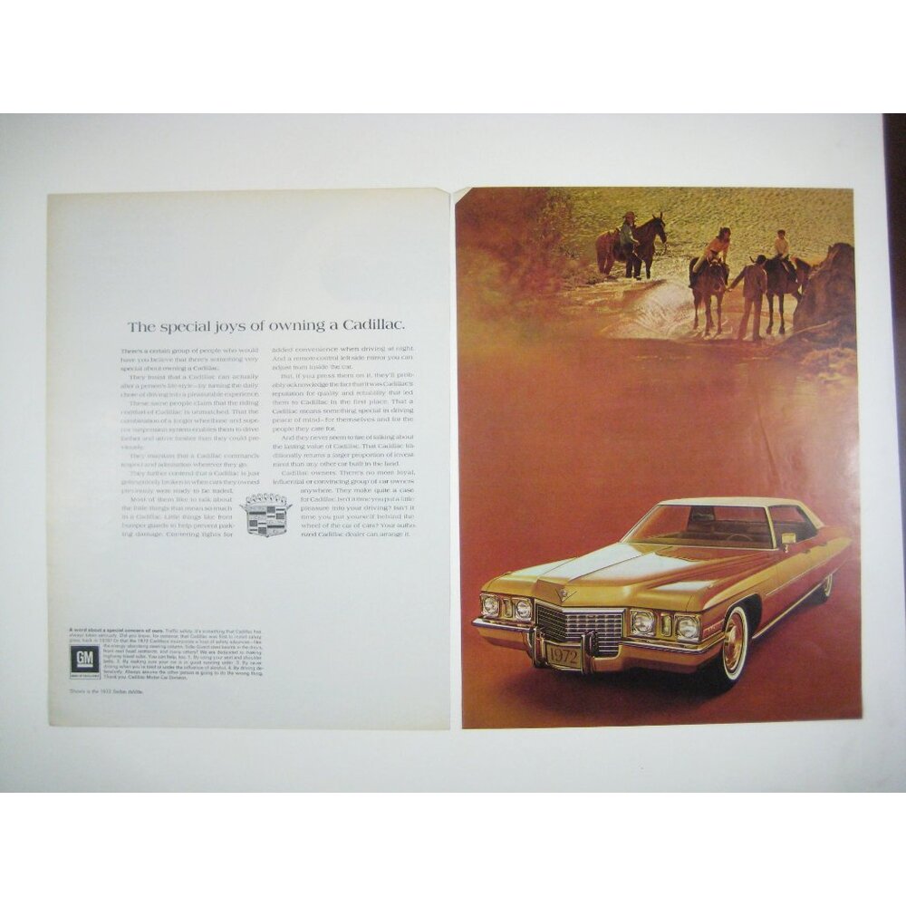 1972 Cadillac Advertisement Vintage GM Print Ad Desert Horses 2 Page